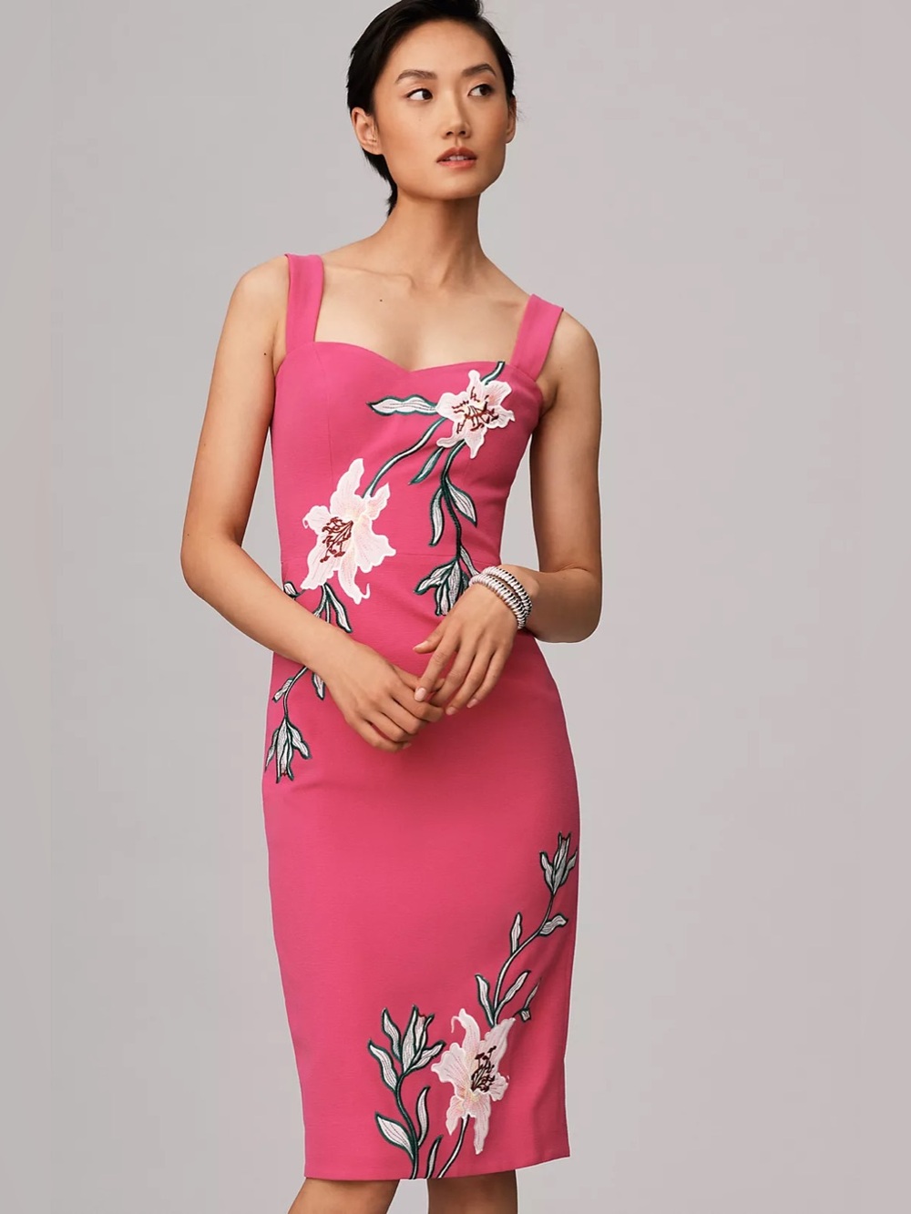 Dress the Population Nicole Floral Tropical Fuchsia Cocktail Dress L